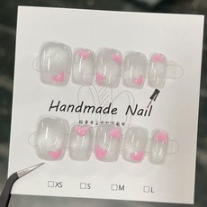 純手工繪製微醺心跳美甲貼片成品 愛心貓眼, 1個, BNP008-短T(實品拍攝),M碼