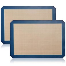 럭키렌 2팩 실리콘 베이킹 매트 u2013 논스틱 재사용 가능한 BPA 프리 오븐 라이너 등급 쿠키 페이스트리 등을 위한 핏 하프 시트 팬(16 54인치 x 11 62인치), Deep Blue with Circles 0 4mm