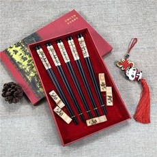 熊貓筷子筷架 禮盒套裝, 1個, 黑色+木筷架