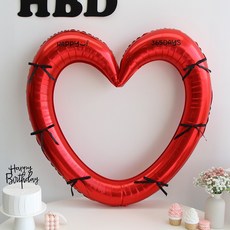 홀릭 하트 프레임 풍선(자유레터링) 세트 기념일 프로포즈 포토존, 1개, 08.하트레드 리본블랙