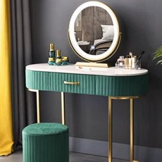 행복한 쇼핑 화장대 거실 거울 세트 수납 현관 콘솔 의자, I. 오벌 그린 60+ 스마트 미러+ 라운드 스툴 변경
