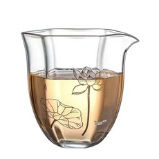 日式耐熱玻璃公道杯 創意功夫茶具茶海 分茶器 家用泡茶透明公杯, 1個, 06-（荷花）
