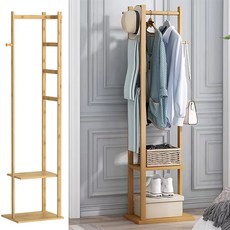 WISFOR 대나무 모던 스탠드 옷걸이 행거 시스템 코너 옷장, 네추럴