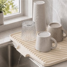 실리콘 물빠짐 설겆이 식기 건조대 드라잉 매트 40*33cm, 1개, 아이보리