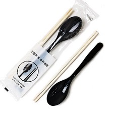일회용 수저세트 블랙 좋은품질 긴 대나무젓가락과 튼튼한 숟가락 세트, 1개, 50개입