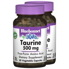 Bluebonnet 牛磺酸 500mg植物膠囊 無麩質, 50顆, 2罐