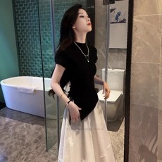 유니픽 여성 여름 반팔 슬림 티셔츠 간단한 옆 끈 디자인zhb