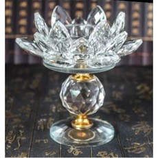 高腳菱格型水晶蓮花燭台, 透明
