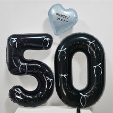 올리브파티 50일 셀프 촬영 하트 숫자 레터링 풍선 세트, 1 리본 블랙블루, 1세트