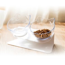 셀렉토리 고양이 더블식기(투명) 고양이식기세트