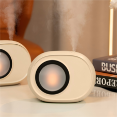 Surkat 무드등 대용량 듀얼 분사 미니 휴대용 초음파 가습기, 400ml, 아이보리, W308