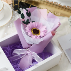 대형 장미 카네이션 축하 꽃다발+포장박스+쇼핑백+led+메세지카드 포함, 해바라기(보라)