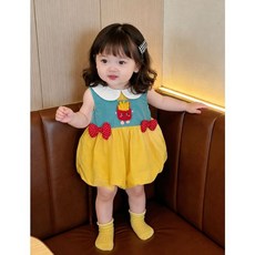 嬰兒夏季萌系卡通薯條娃娃領公主花苞裙, 120cm, 1個
