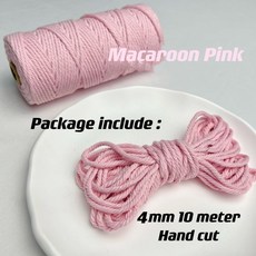 100% 천연 마크라메 코드 DIY 공예품 식물 행거 홈 데코 4mm 11 야드 컬러 코튼 로프 공예, 4mm 10meters, Macaroon pink, 1개
