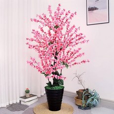 인조 매화 나무 꽃 인테리어 피치 화분 조경 식당 조화, 1.5m 영광 복숭아꽃 핑크 화분 포함