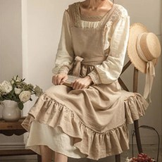 1PC 프랑스어 목가적 인 꽃집 예술적 코튼 린넨 빈티지 앞치마 주방 구운 북유럽 솔리드 컬러 프릴