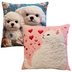 애니 쇼파쿠션커버 2개 실제같은 강아지 고양이