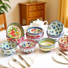 플라워가든 도자기 공기 대접 10P세트 밥그릇 국그릇 폴란드풍, 1세트, 공기5개+대접5개, 혼합