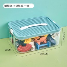 拼豆收納盒 多層分格桌面收納箱, 積木收納盒橄欖綠 不帶隔板加內盒 一層, 1個