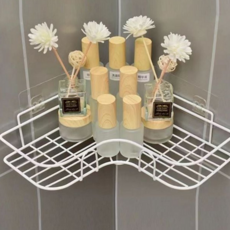 화장실 코너 선반 모서리 욕실 욕실수납선반 접착식 코너 선반 정리대 벽걸이 다용도 무타공 주방 부착, 화이트, 화이트