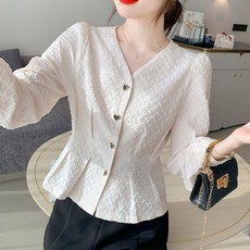 女款收腰愛心鈕扣長袖襯衫