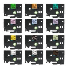 로켓라벨 브라더 라벨 테이프 라벨기 프린터기 라벨스티커 PT-P300BT PT-P710BT PT-D600 PT-D610BT 색상별, 12mm, 파스텔파랑 검정글씨