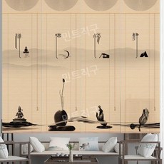 동양화 롤스크린 대나무발 산수화 민화 전통 그림 대형 커튼 가리개 블라인드 베란다 창문