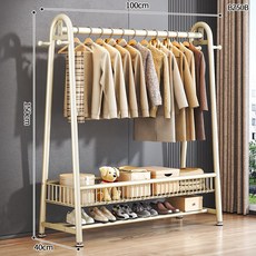 심플 스탠드 행거 옷걸이 선반형 이동식 옷수납 정리 행거 침실 드레스룸 정리대, 우유화이트 100x150 업그레이드 이중