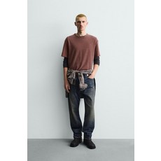 국내배송 ZARA 자라 남성 남자 워시드 니트 티셔츠 레드 4090493600 1803679, M (KR 95-100)