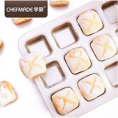 嚴選SHOP 學廚12連杯方形不沾蛋糕模 迷你吐司麵包12連布朗尼蛋糕小麵包方形模 WK9149, 1個, 學廚12連方形模