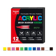 아크릴 붓펜 캘리그라피 마카펜 24색 소프트팁 컬러붓펜, 1개, 12색 세트