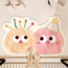 卡通浴室吸水地墊趣味衛生間門口硅藻泥防滑腳墊家用廁所速乾地毯, 1個, DY黃粉小毛球