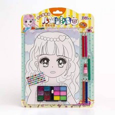 憶香許快樂購 DIY 塗鴉畫 兒童彩妝畫 女孩 畫畫 化妝 玩具 填色畫 製作 兒童 玩具, 口紅彩妝畫-可愛公主, 1個