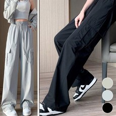 여성 하이웨스트 카고 조거 팬츠 실용적 포켓 밴딩 스타일