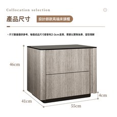 意式極簡實木圓形床頭櫃煙燻色侘寂風簡約設計師臥室床邊櫃, 1件, 秋香木紋色 黑玻:整裝(無需安裝開箱即用)