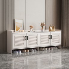 全鋁合金矮鞋櫃：家用門口戶外換鞋凳庭院儲物客製化, 白色四門180*36*55【防水防曬】,整裝