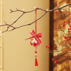 新年過年竹編燈籠小掛件 馬年春節氛圍掛飾 小葫蘆掛件, 蝴蝶結繡球錦鯉流蘇款, 1個