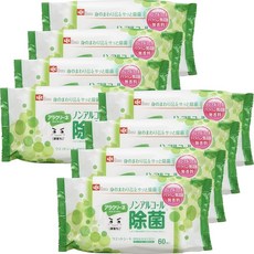 렉 알라크리네 알코올 살균 물티슈 60매입×8개 곤두박질 친군/일본제/식물 유래 성분 배합/알코올/파라벤 무첨가/무향료, 1개