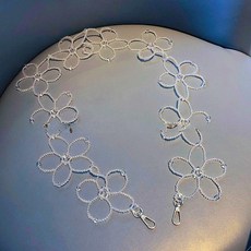 嘉義出貨 花朵鏈條 包包鏈 包包配飾 珍珠五瓣花包鏈 斜挎包包鏈 個性編織 DIY手工 串珠材料包/成品, 1個, 透明白【成品】