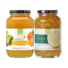 [조한스토어] 초록원 유자 플러스 감귤 1kg + 꿀레몬차 1kg 액상차 유리병, 1세트, 1개입