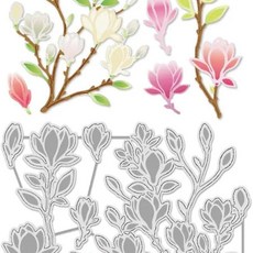 금속 절단 다이스 엠보싱 컷 스텐실 목련 꽃 프레임 카드 제작 공예용, 1개