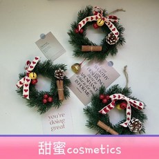【甜蜜cosmetics】聖誕花環手工成品diy仿真諾貝鬆19cm小型花環聖誕掛件門掛裝飾品, 1個, 聖誕花環【19釐米】,無鈴鐺