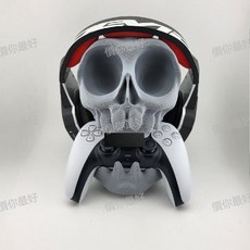 骷髏頭PS4/PS5遊戲手柄頭戴式耳機支架電競通用多功能桌面擺件, 1個, 灰色（適配PS5遊戲手柄）