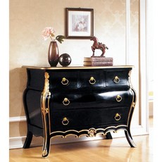 帝國4尺法式黑金色五抽櫃桃花心木實木雕刻三斗櫃, 1個