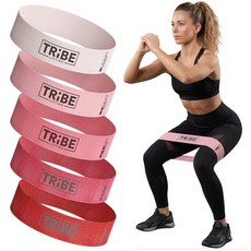 Tribe Lifting 운동용 패브릭 저항 밴드 - 다리와 둔근용 운동 5개 세트 여성 및 남성용 부티 물리 치료 엉덩이 훈련을 위한 두꺼운 천 밴드_157095, 핑크_157095