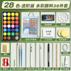 솔리드 안료 수채화 물감 세트 36색 무독성, 11. 28색/무료 35점 세트+블루 토트백