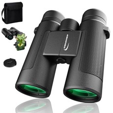 성인용 15x42 쌍안경 고출력 - Aurosports HD 경량 새 관찰 쌍안경 휴대폰 어댑터 BAK4 프리즘 및 휴대용 가방 포함, Black