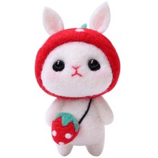 투데이리빙 DIY 양모 펠트 세트 귀여운 토끼 강아지 미니 인형 만들기 초보자 힐링 취미 공예 감성 캐릭터 미니어처 소품, 딸기토끼, 1세트