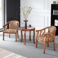 酒店賓館實木圍椅茶幾三件套臥室辦公會議休閒椅客房陽臺圈椅桌椅三件套椅子 組閤桌椅 實木桌椅組閤 休閒桌椅 K9P4, （三件）G53椅+D28桌（高檔款