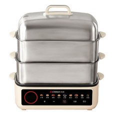 CHIGO 志高 三層不銹鋼蒸鍋 1500W快速蒸 23L大容量 智能觸摸操作 110V-60HZ, 智能觸摸操作款三層110V【全不銹鋼隔層】